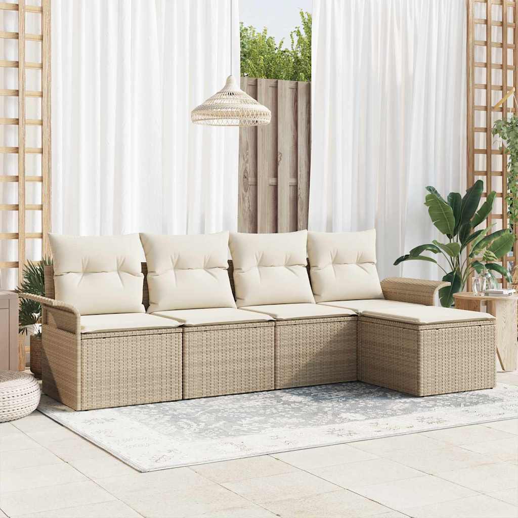 vidaXL Sofá de exterior 5 uds. Beige ratán sintético