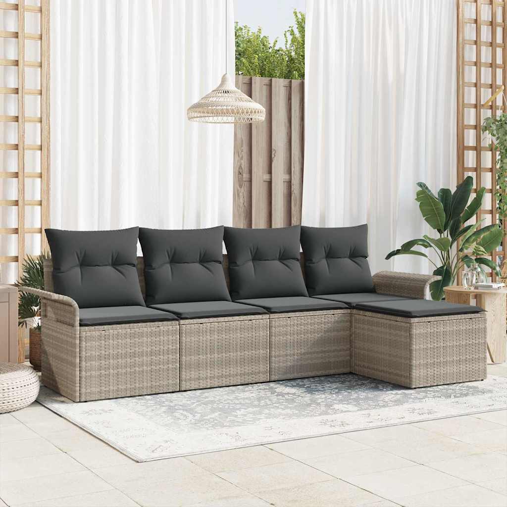 vidaXL Sofá de exterior 5 uds. Gris Claro ratán sintético