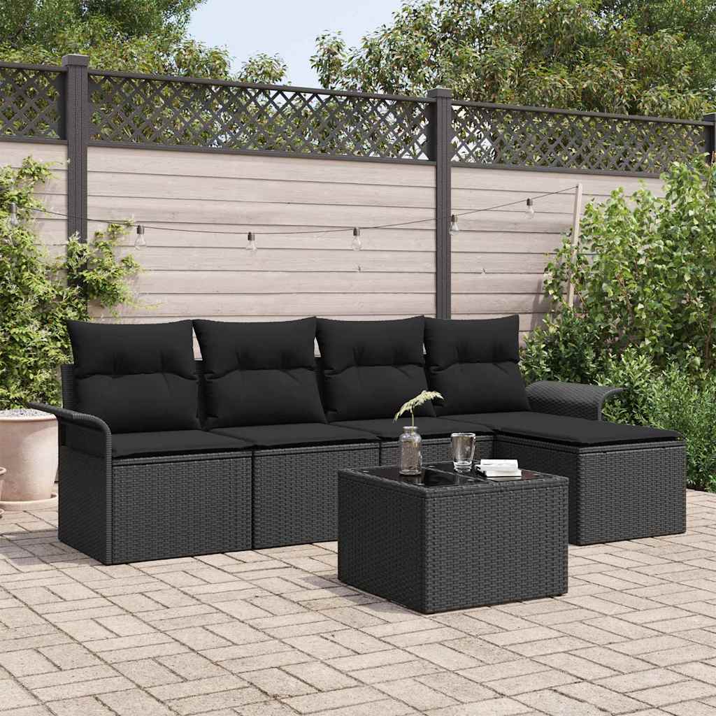 vidaXL Sofá de exterior 6 uds. Negro ratán sintético