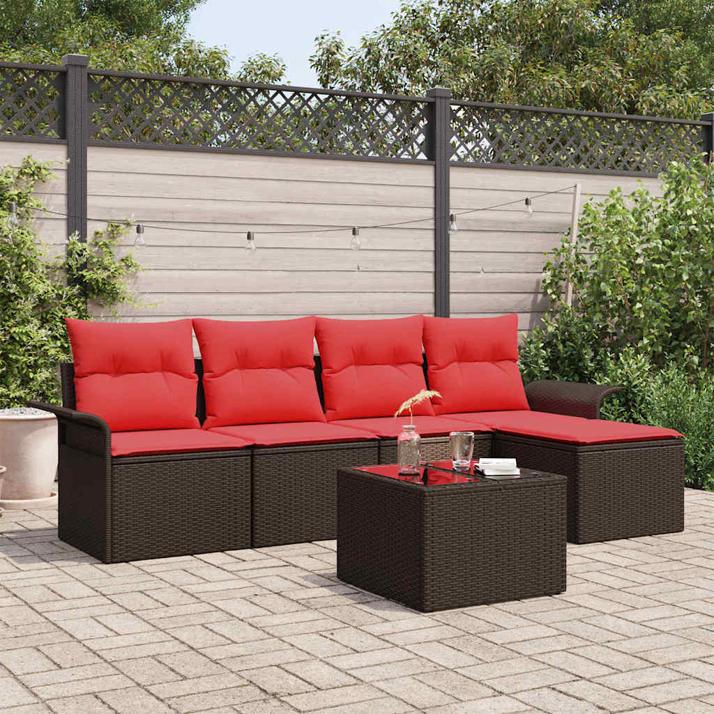 vidaXL Conjunto de sofá de jardín 6 uds. Marrón ratán sintético