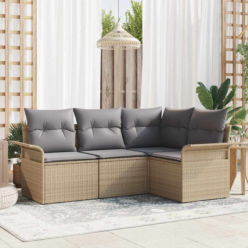 vidaXL Conjunto de sofá de jardín 4 uds. Beige ratán sintético