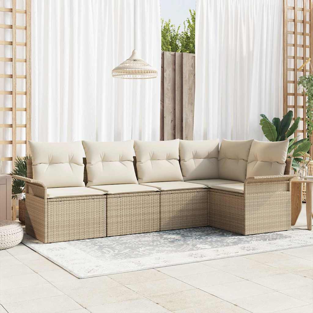vidaXL Conjunto de sofá de jardín 5 uds. ratán sintético