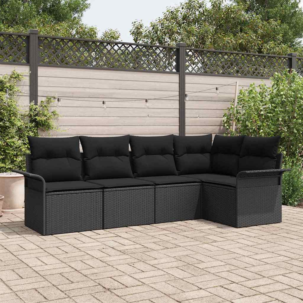 vidaXL Conjunto de sofá de jardín 5 uds. Negro ratán sintético
