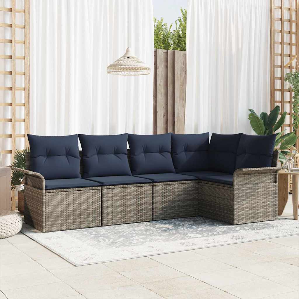 vidaXL Conjunto de sofá de jardín 5 uds. Gris ratán sintético