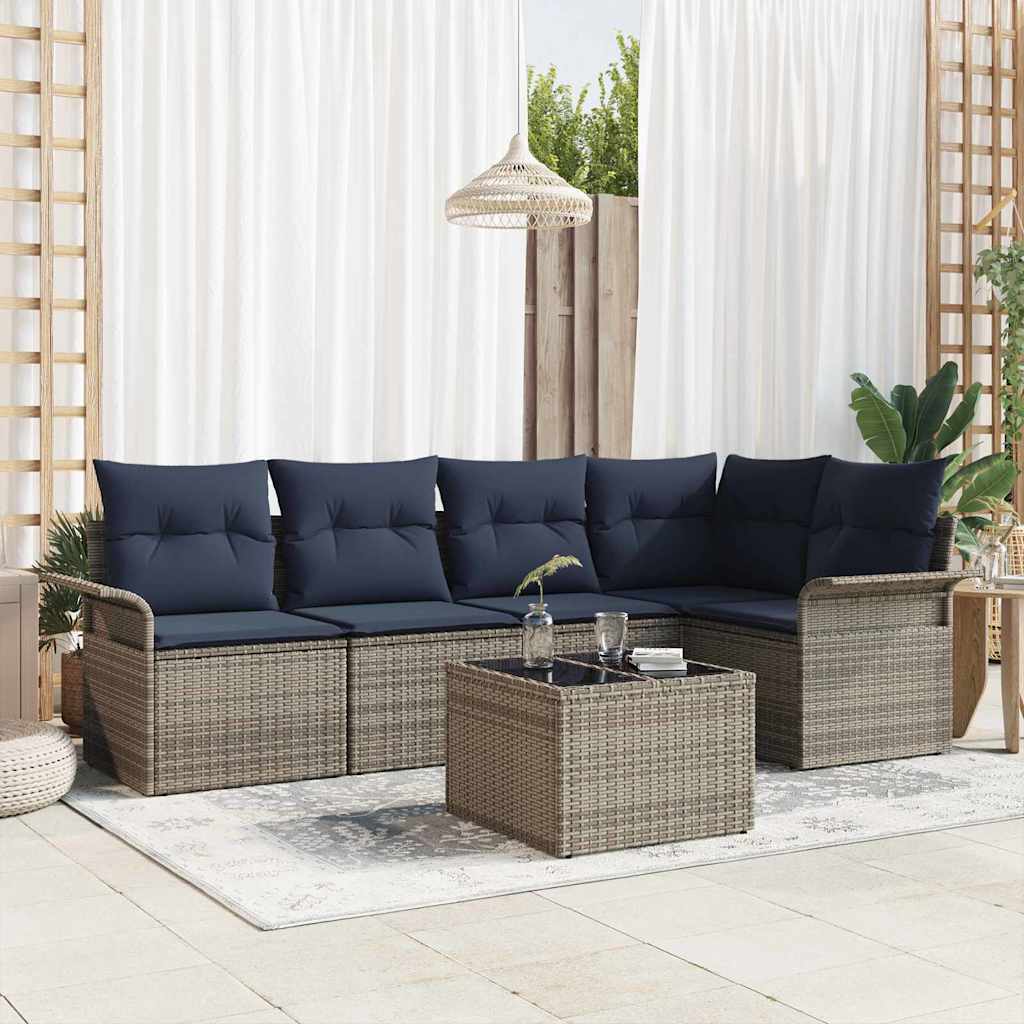 vidaXL Conjunto de sofá de jardín 6 uds. Gris ratán sintético