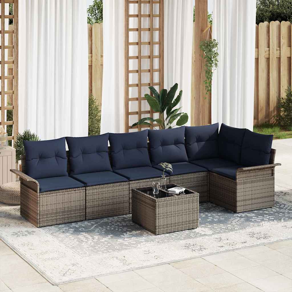 vidaXL Conjunto de sofá de jardín 7 uds. Gris ratán sintético