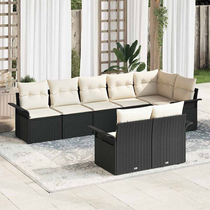 vidaXL Conjunto de sofá de jardín 8 uds. Negro ratán sintético