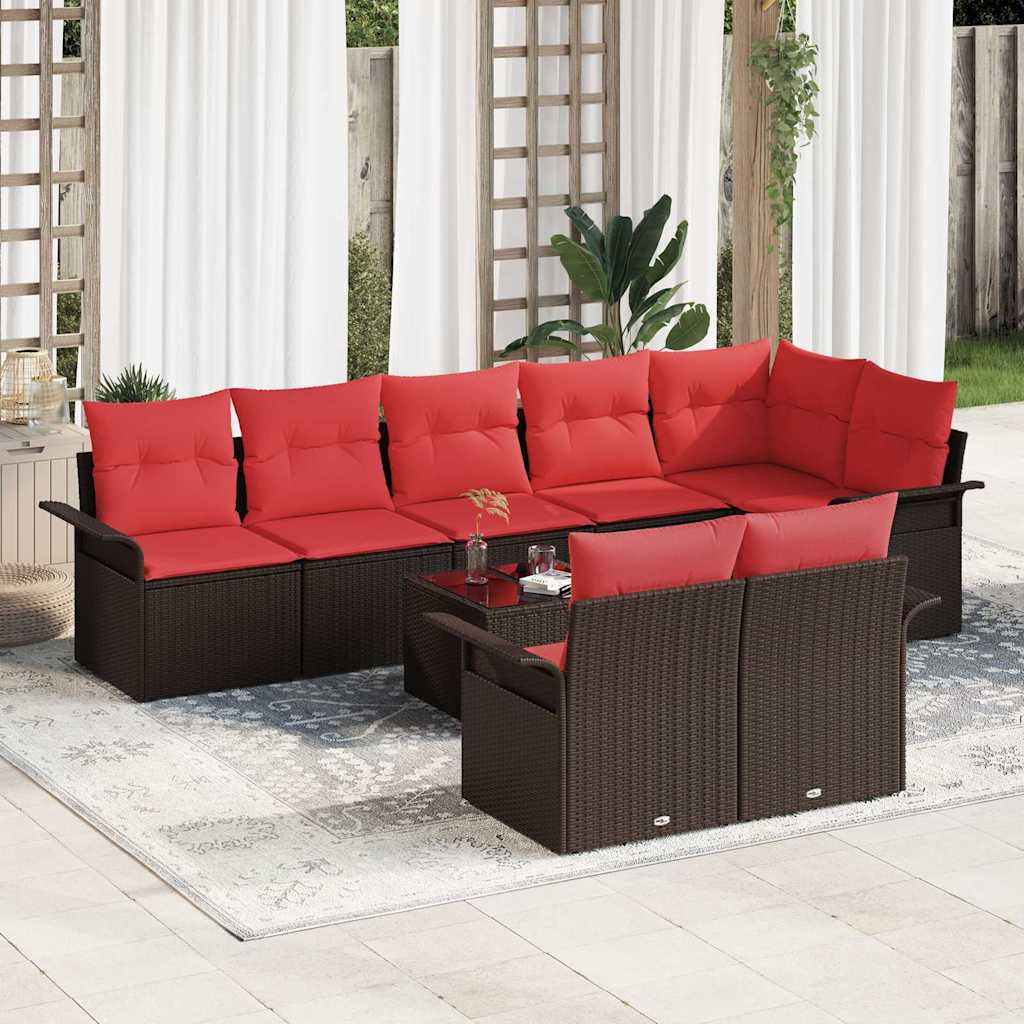 vidaXL Conjunto de sofá de jardín 9 uds. Marrón ratán sintético