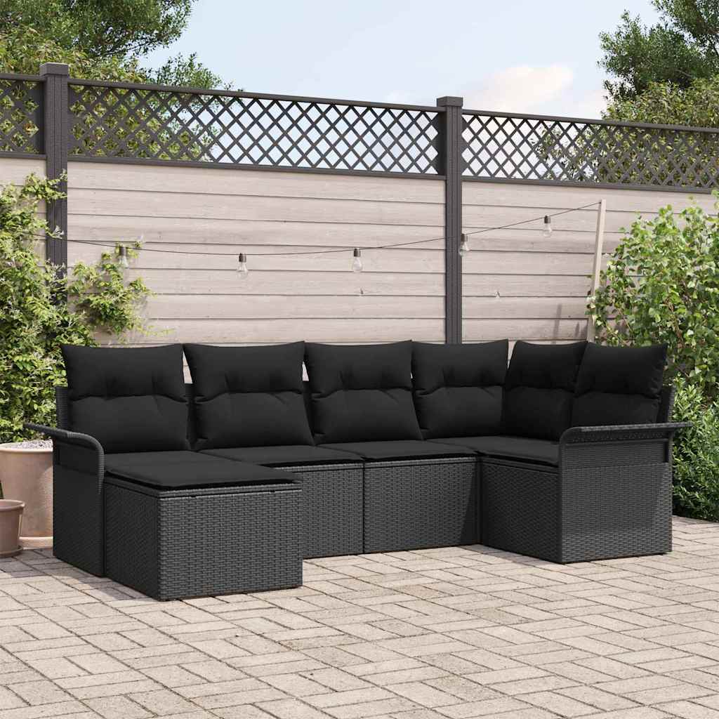 vidaXL Conjunto de sofá de jardín 6 uds. Negro ratán sintético