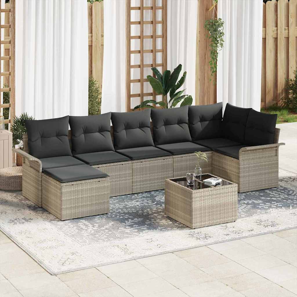 vidaXL Conjunto de sofá de jardín 8 uds. Gris Claro ratán sintético