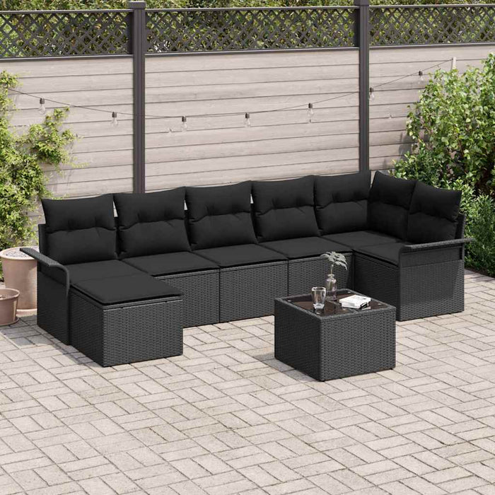 vidaXL Conjunto de sofá de jardín 8 uds. Negro ratán sintético