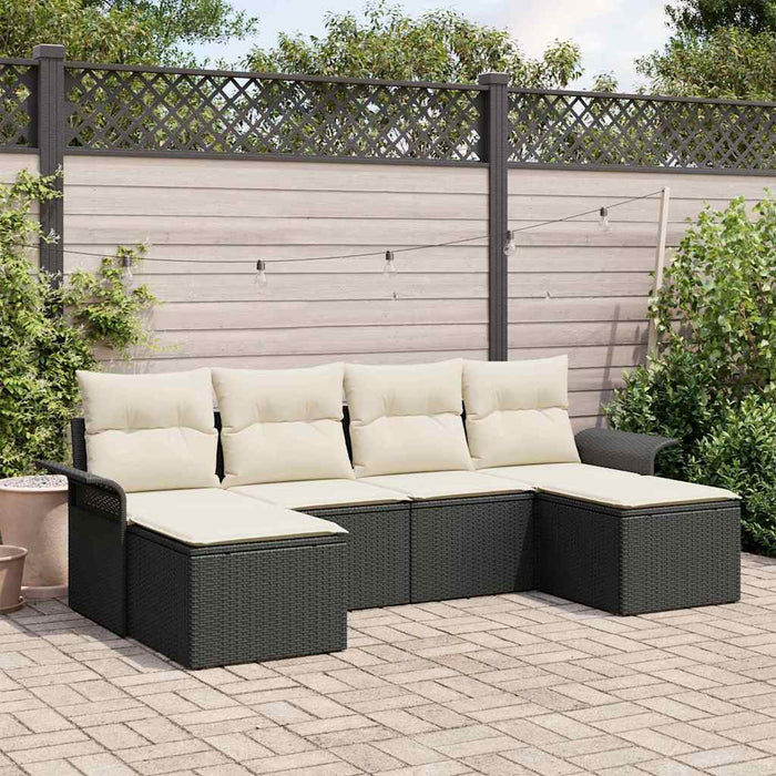vidaXL Conjunto de sofá de jardín 6 uds. Negro ratán sintético