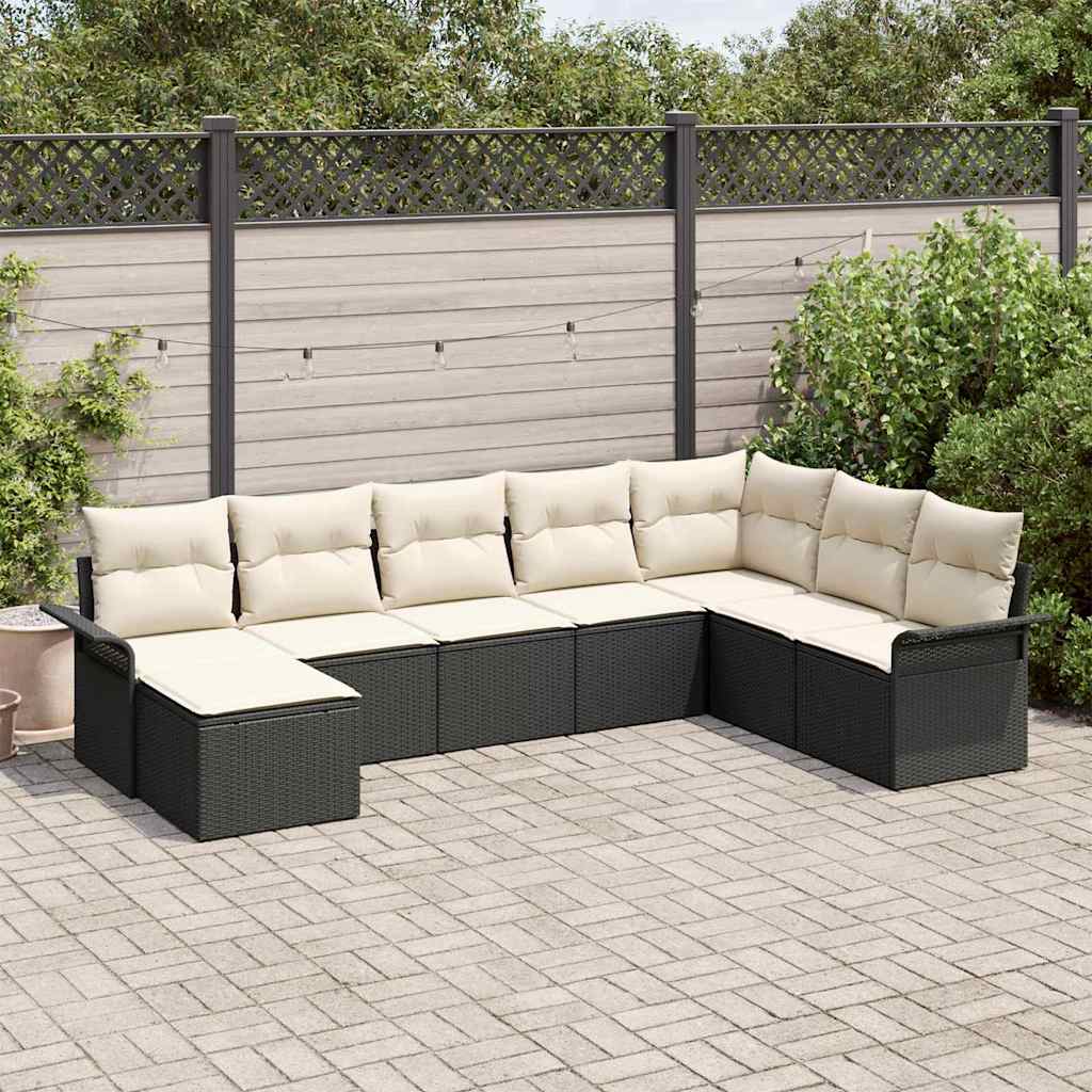 vidaXL Conjunto de sofá de jardín 8 uds. Negro ratán sintético