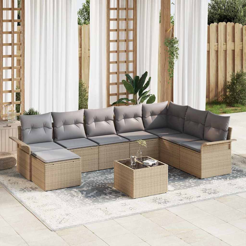 vidaXL Conjunto de sofá de jardín 9 uds. Beige ratán sintético
