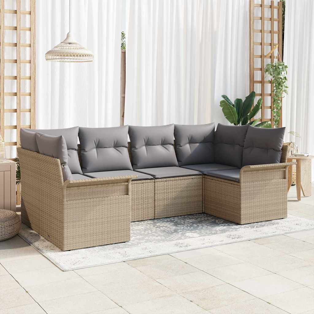 vidaXL Conjunto de sofás de jardín 6 uds. Beige ratán sintético