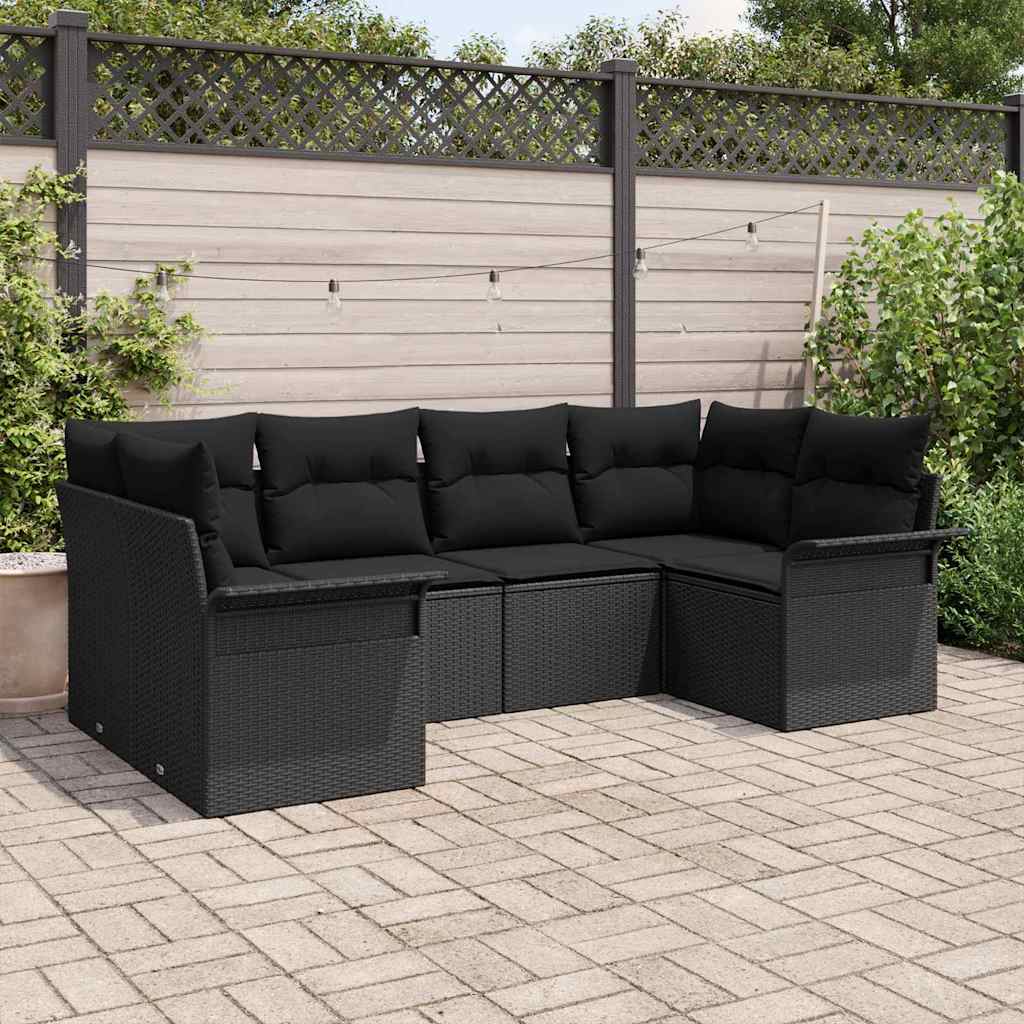 vidaXL Conjunto de sofás de jardín 6 uds. Negro ratán sintético