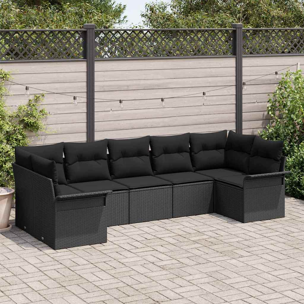 vidaXL Conjunto de sofá de jardín 7 uds. Negro ratán sintético