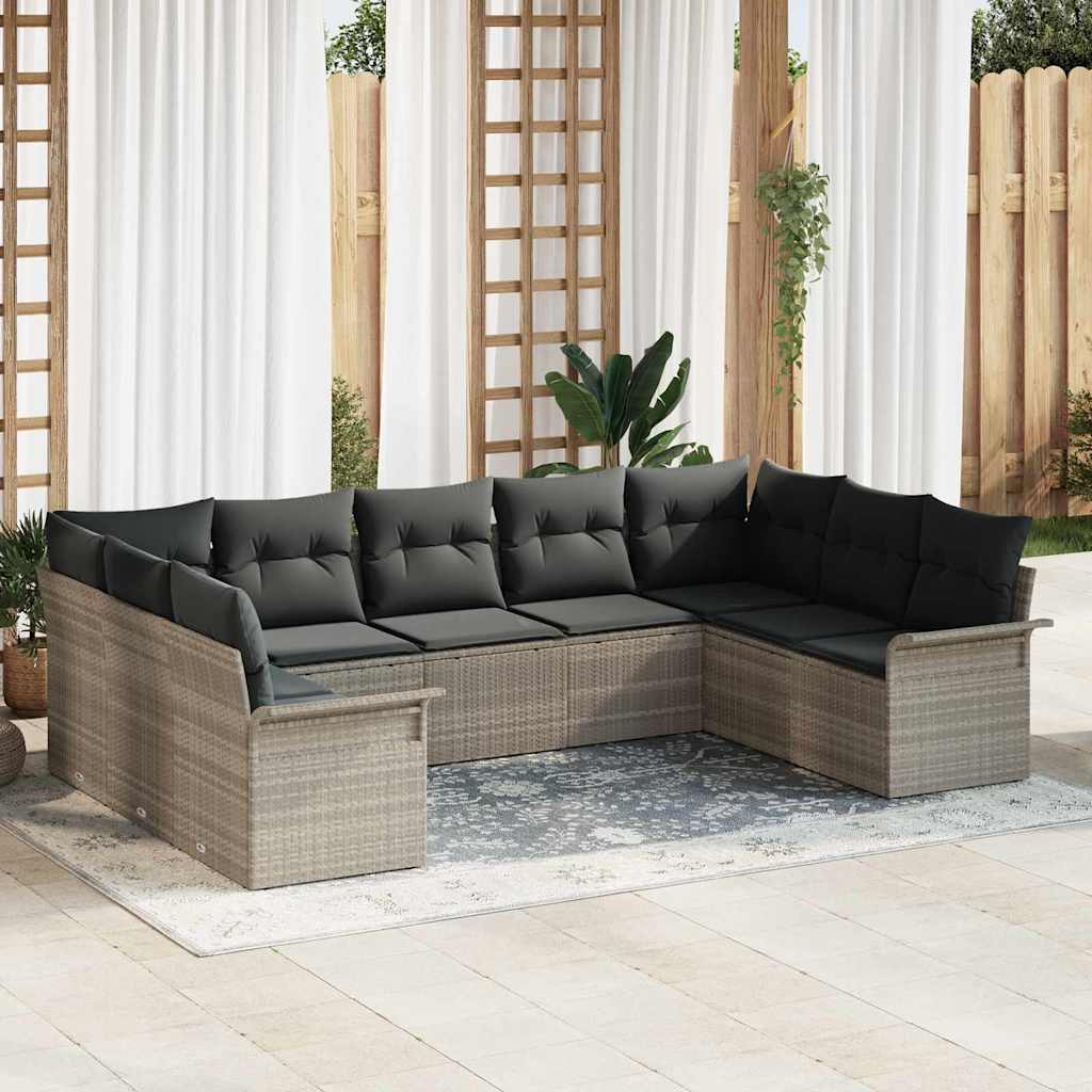 vidaXL Conjunto de sofás de jardín Gris Claro ratán sintético