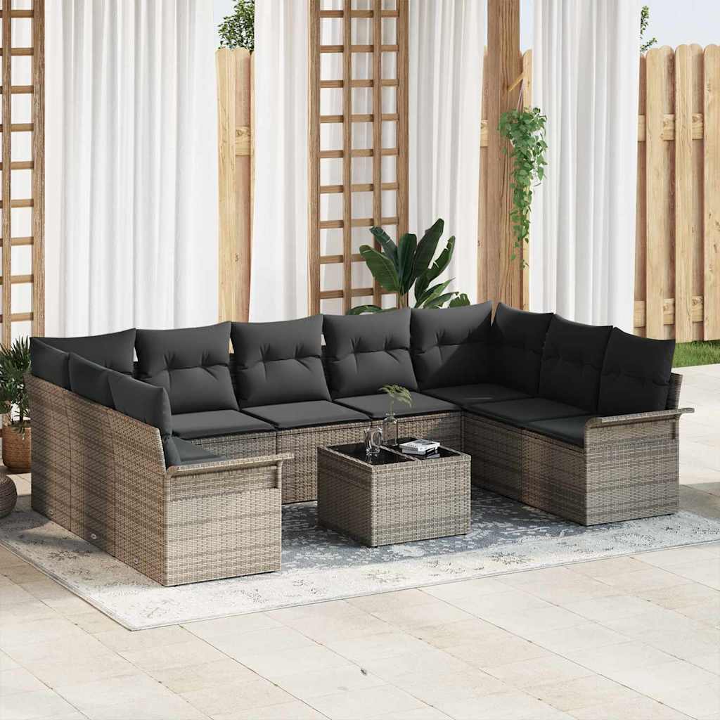 vidaXL Conjunto de sofás de jardín 10 uds. Gris ratán sintético