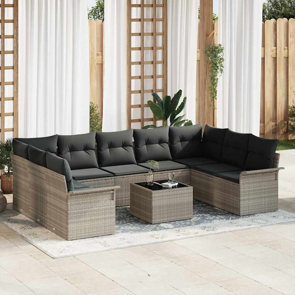 vidaXL Conjunto de sofás de jardín 10 uds. Gris Claro ratán sintético