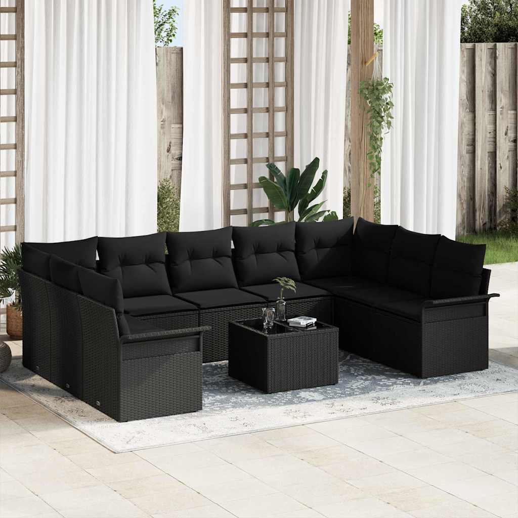 vidaXL Conjunto de sofás de jardín 10 uds. Negro ratán sintético