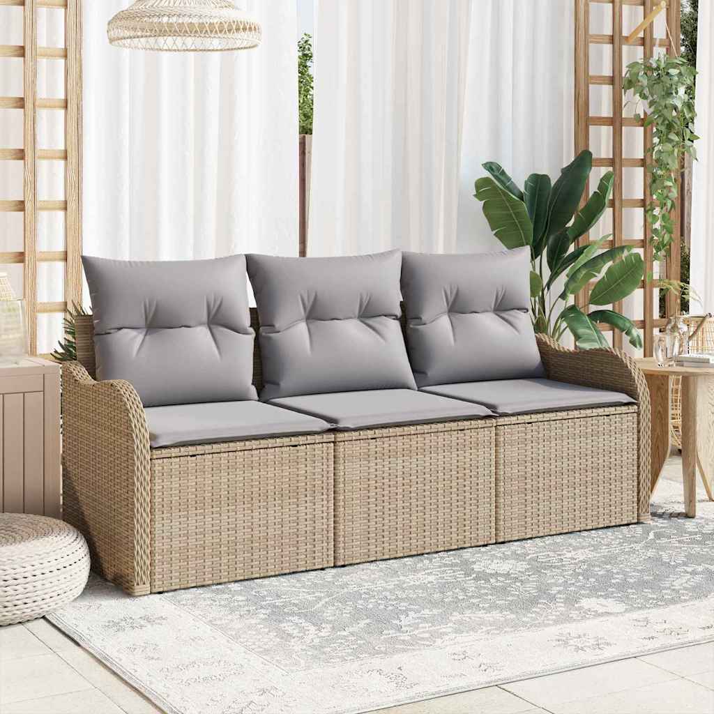 vidaXL Conjunto de sofás de jardín 3 uds. Beige ratán sintético