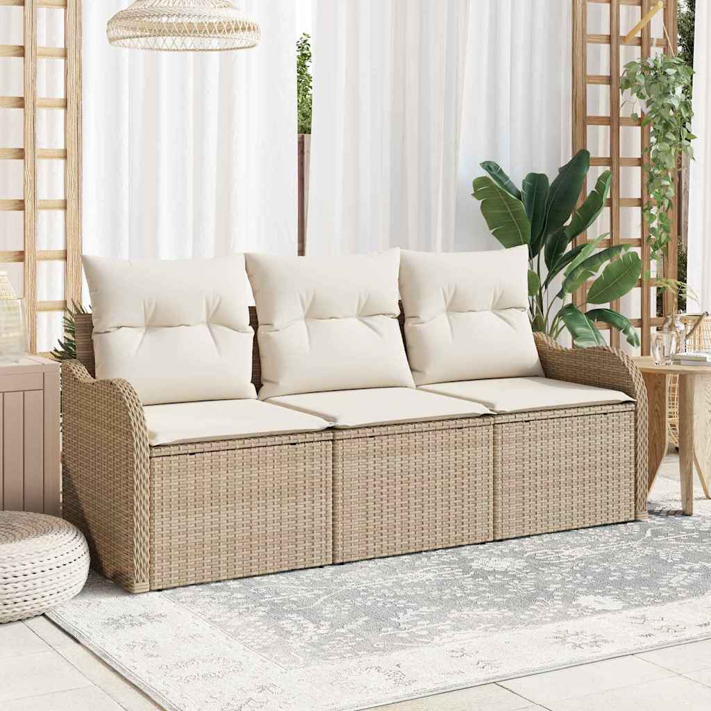 vidaXL Conjunto de sofás de jardín 3 uds. Beige ratán sintético