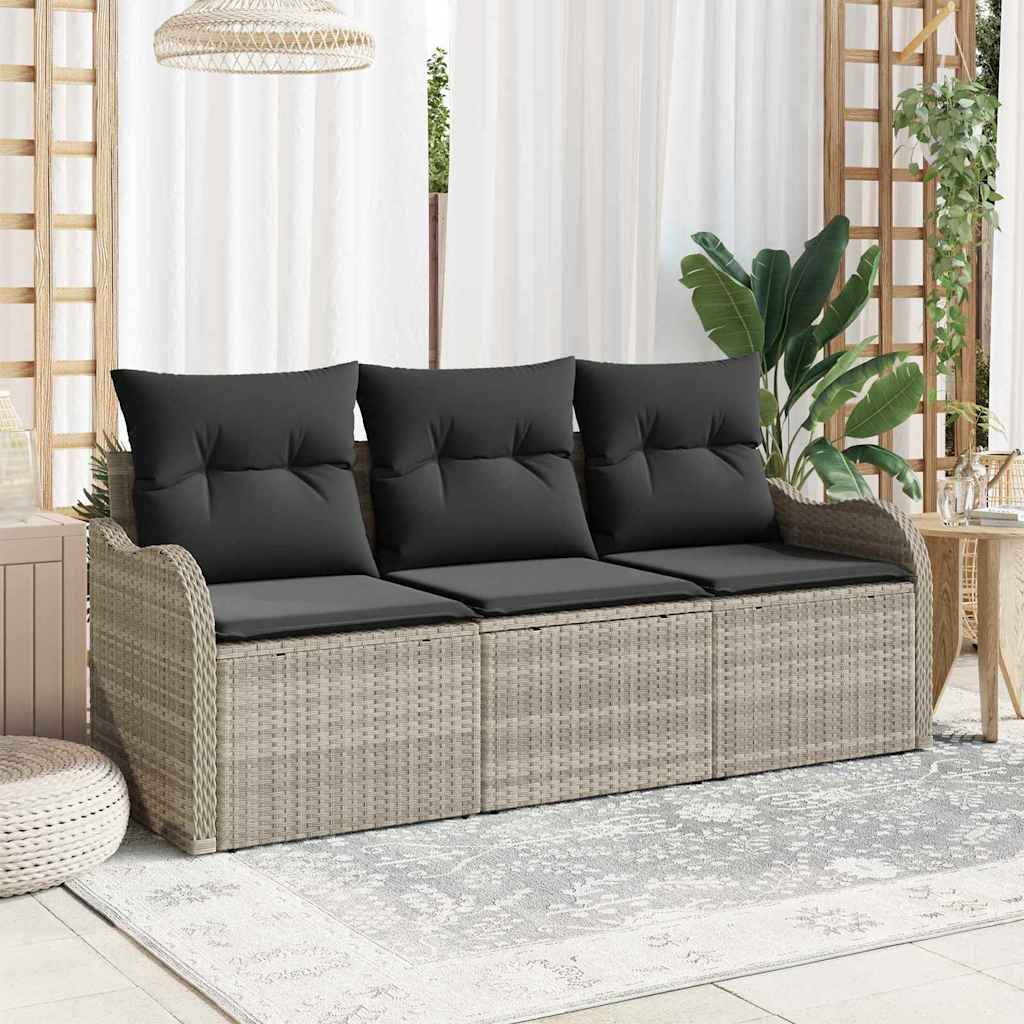 vidaXL Conjunto de sofás de jardín 3 uds. Gris claro ratán sintético