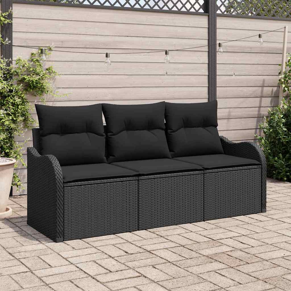 vidaXL Conjunto de sofás de jardín 3 uds. Negro ratán sintético