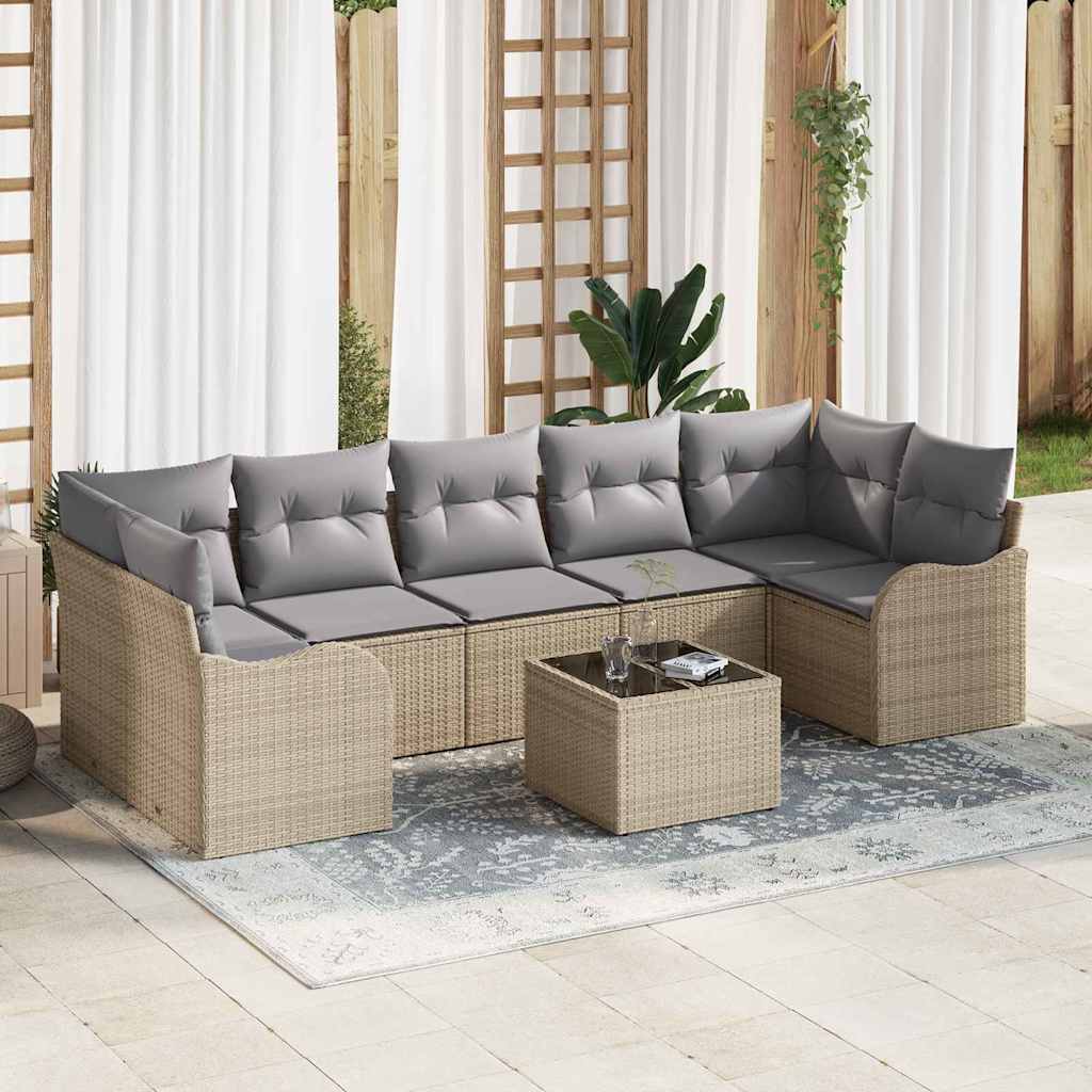 vidaXL Conjunto de sofá de jardín 8 uds. 7-Número de plazas Beige