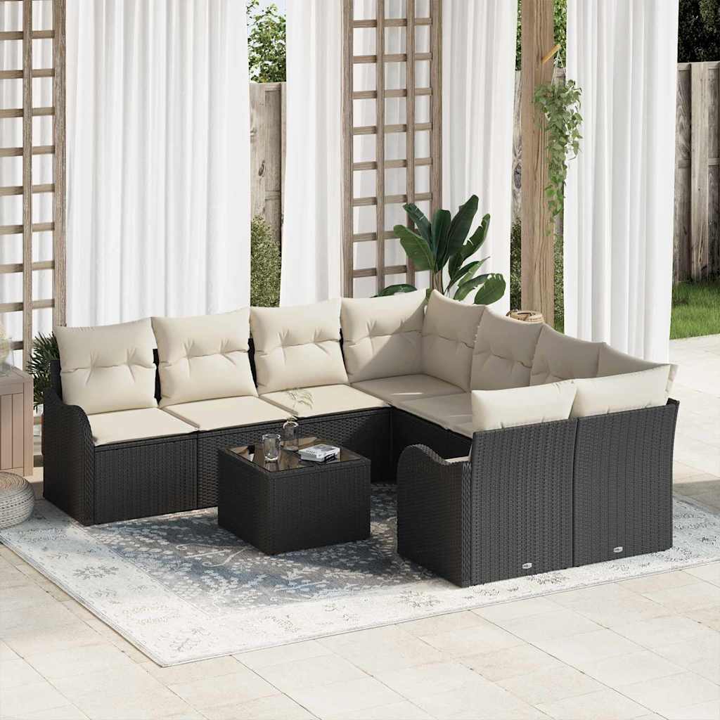 vidaXL Conjunto de sofá de jardín 9 uds. 8-Número de plazas Negro