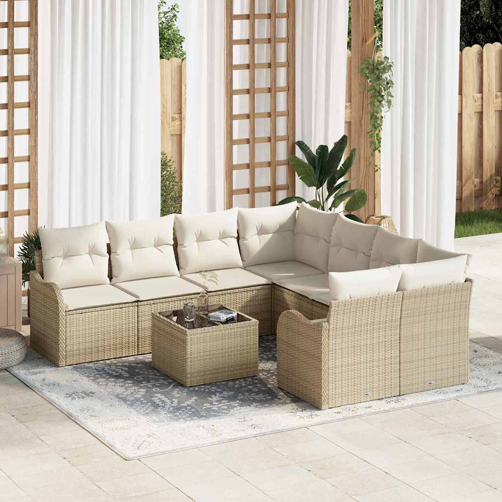 vidaXL Conjunto de sofá de jardín 9 uds. 8-Número de plazas Beige