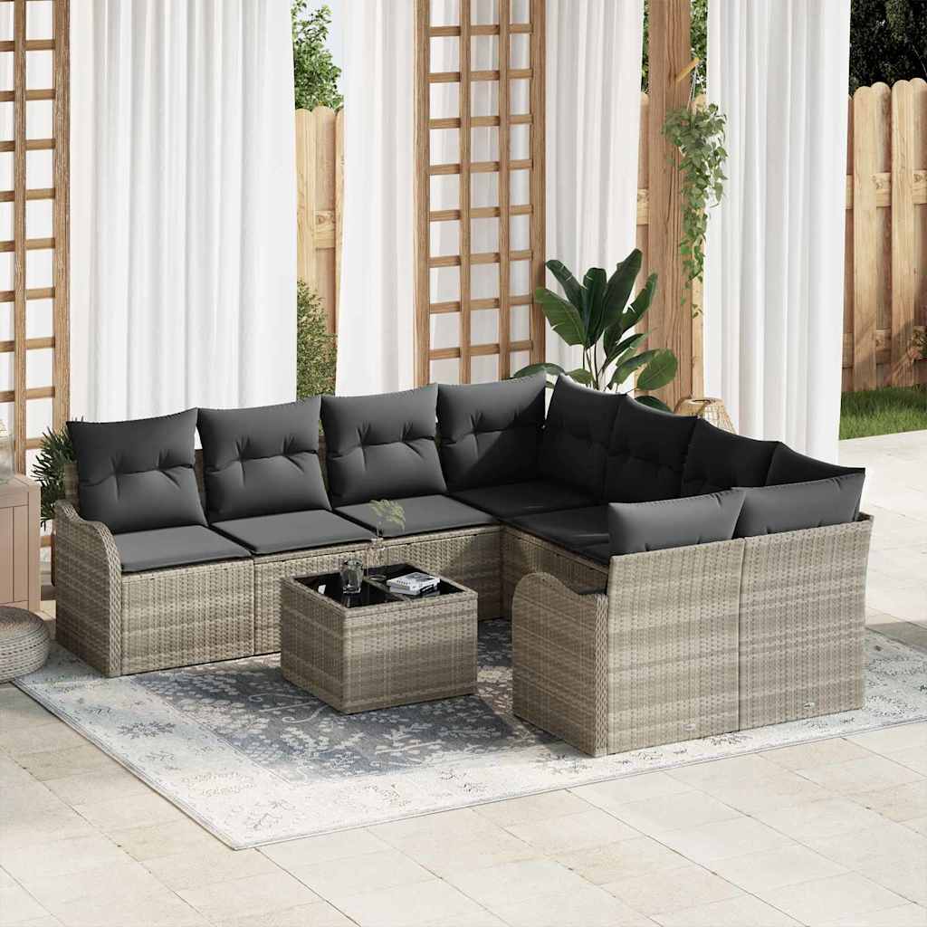 vidaXL Conjunto de sofá de jardín 9 uds. 8-Número de plazas Gris Claro