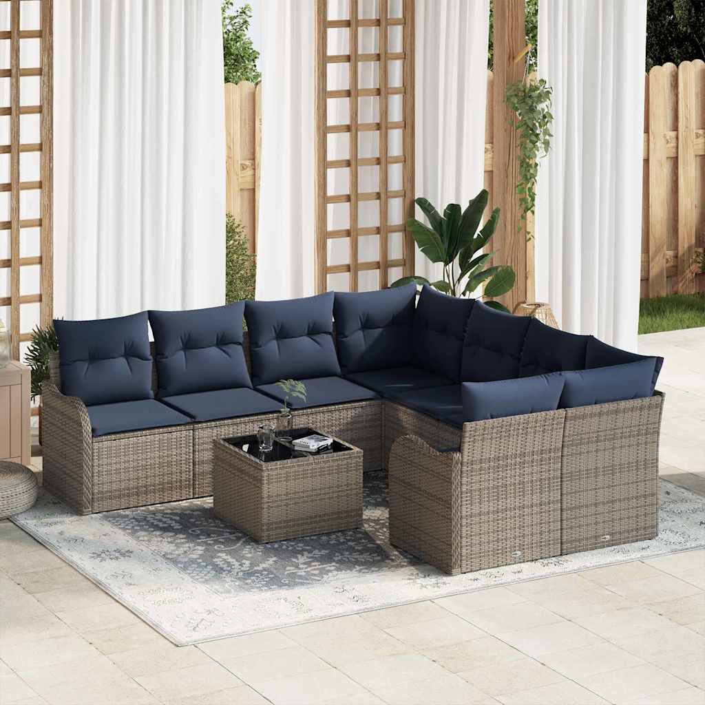 vidaXL Conjunto de sofá de jardín 9 uds. 8-Número de plazas Gris