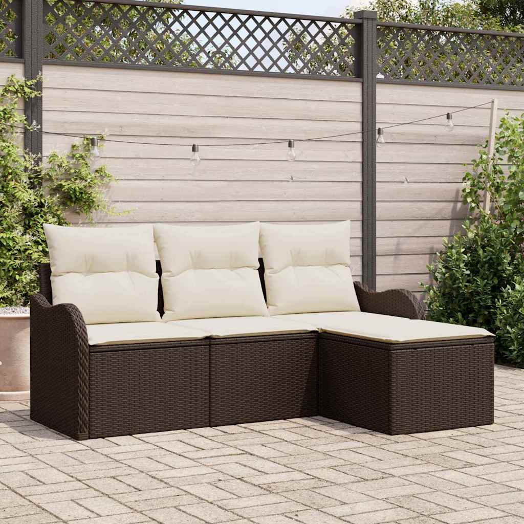 vidaXL Conjunto de sofá de jardín 4 uds. Marrón ratán sintético