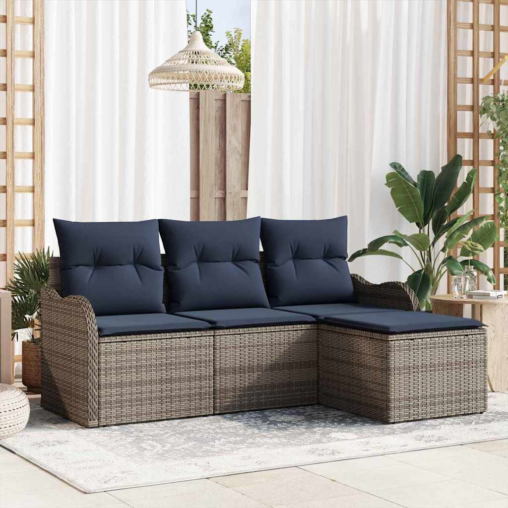 vidaXL Conjunto de sofá de jardín Gris ratán sintético