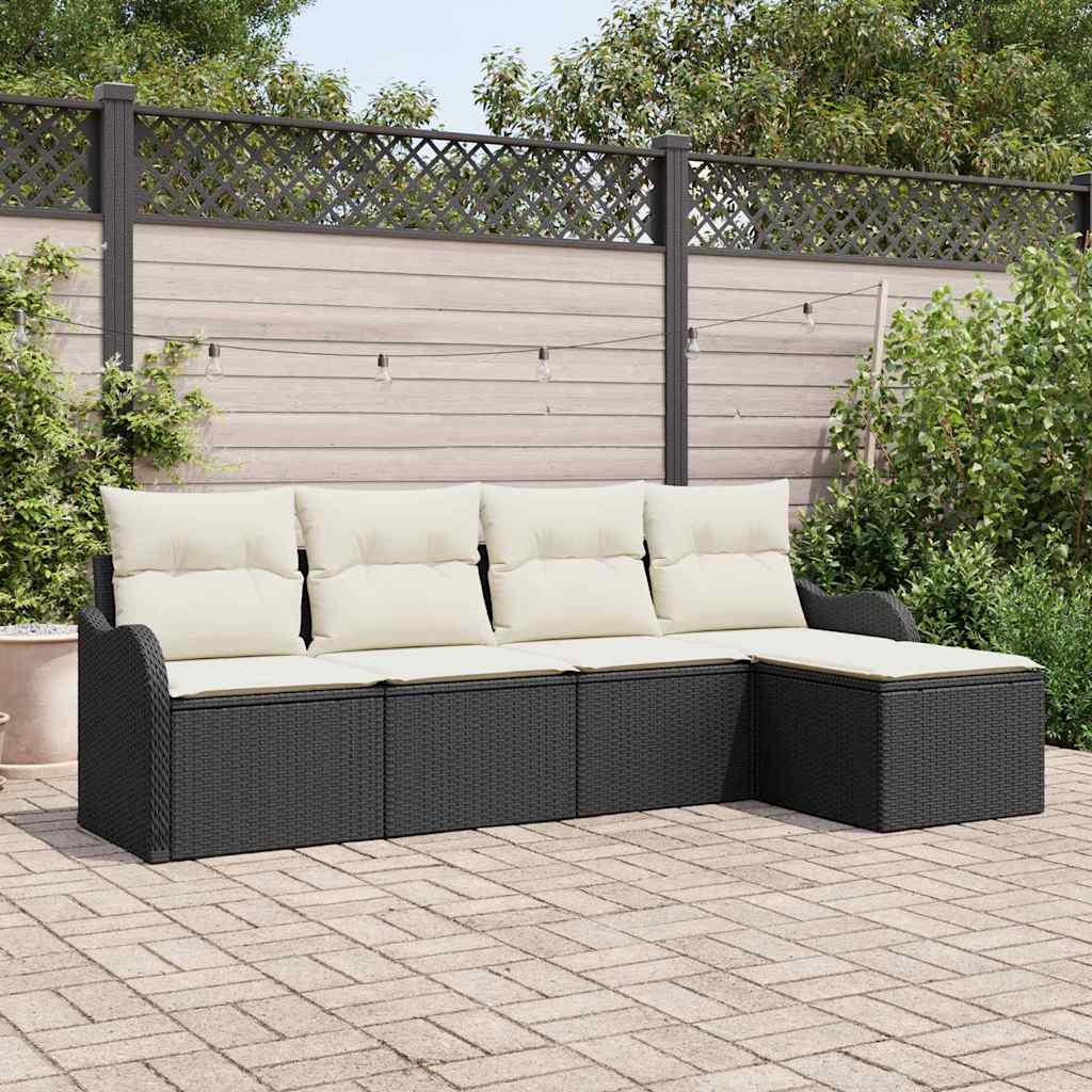 vidaXL Conjunto de sofá de jardín 5 uds. Negro ratán sintético