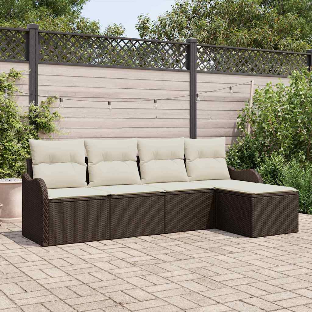 vidaXL Conjunto de sofá de jardín 5 uds. Marrón ratán sintético