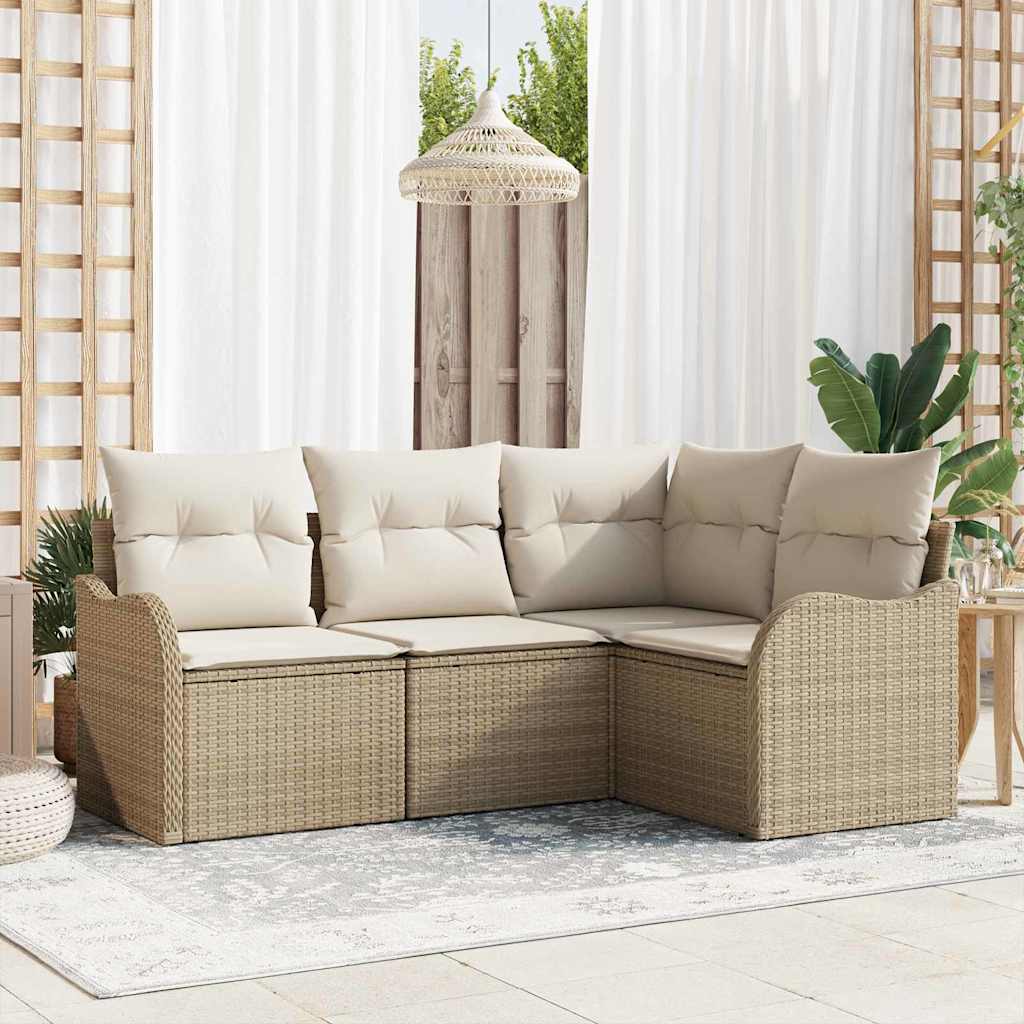 vidaXL Conjunto de sofá de jardín 4 uds. Beige ratán sintético