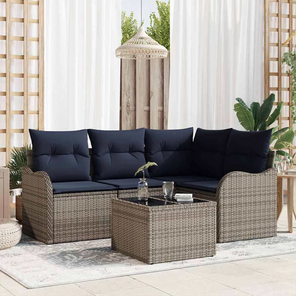 vidaXL Conjunto de sofá de jardín Gris ratán sintético