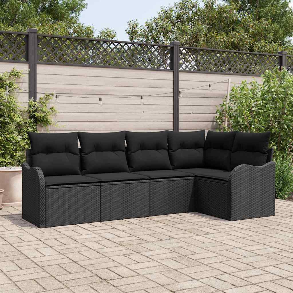 vidaXL Conjunto de sofá de jardín 5 uds. Negro ratán sintético