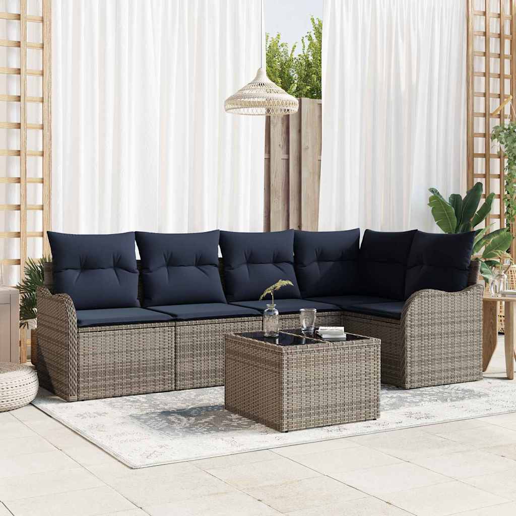 vidaXL Conjunto de sofá de jardín Gris ratán sintético