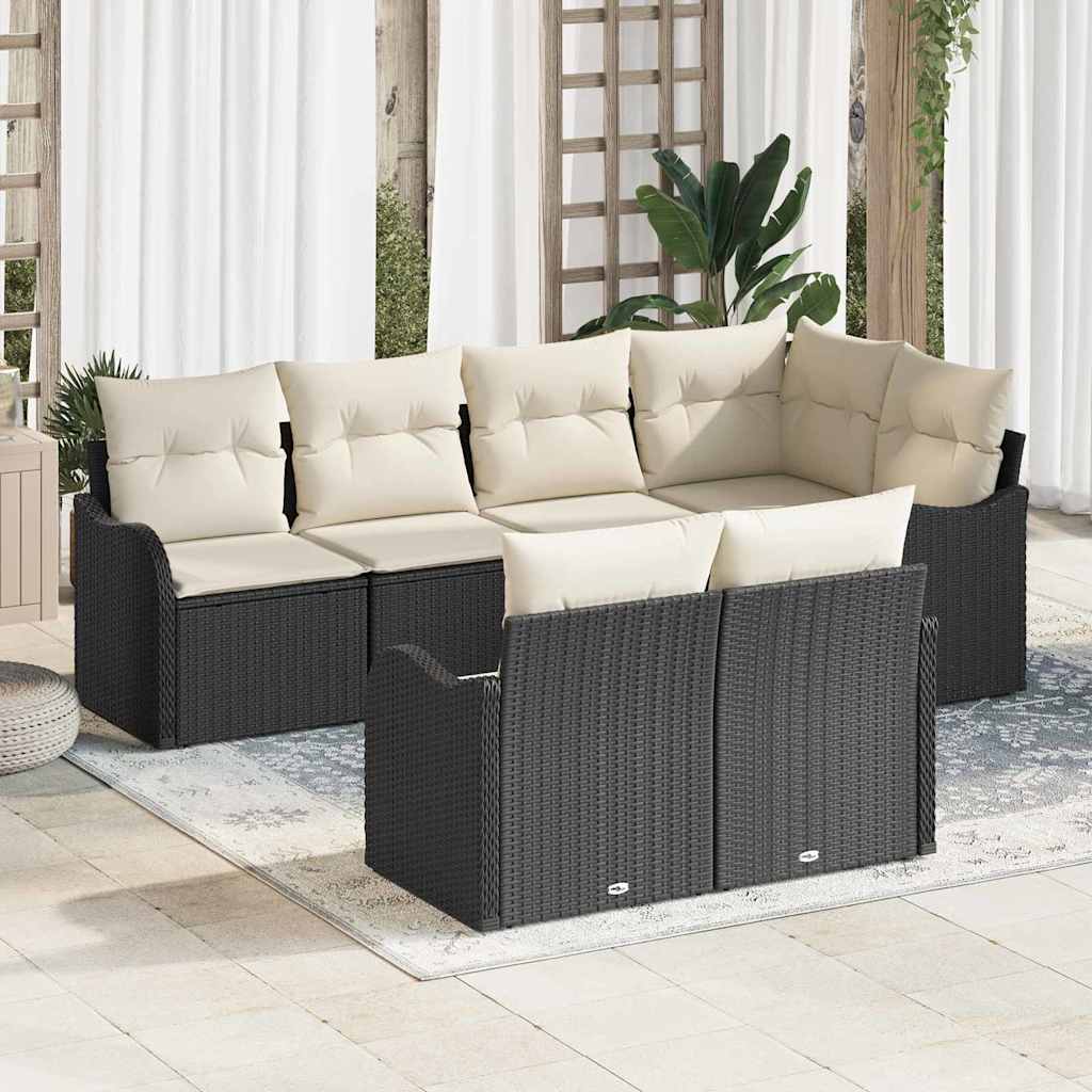vidaXL Conjunto de sofá de jardín 7 uds. Negro ratán sintético