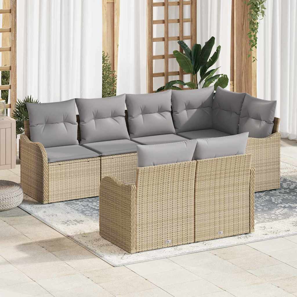 vidaXL Conjunto de sofá de jardín 7 uds. Beige ratán sintético