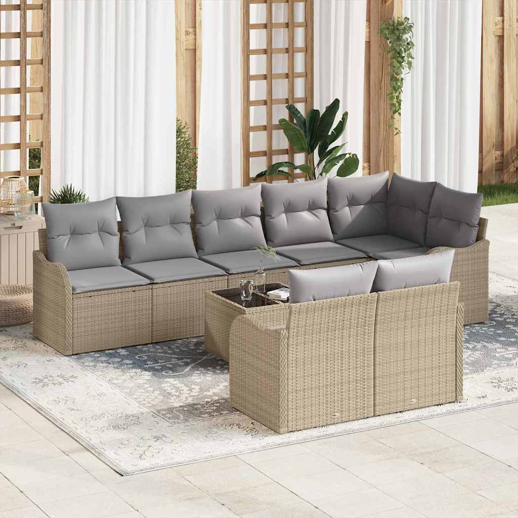 vidaXL Conjunto de sofá de jardín 9 uds. Beige ratán sintético
