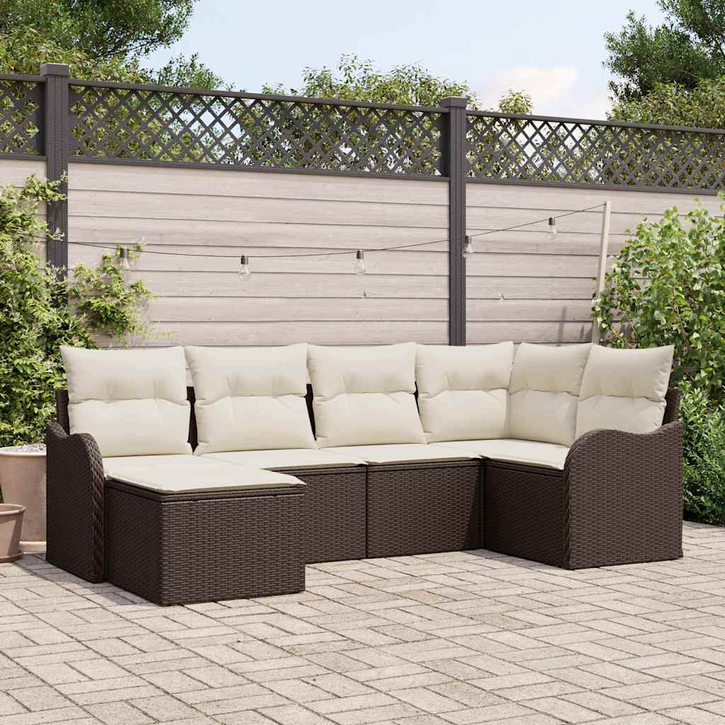 vidaXL Conjunto de sofá de jardín con cojín 6 pcs Marrón Poliratán
