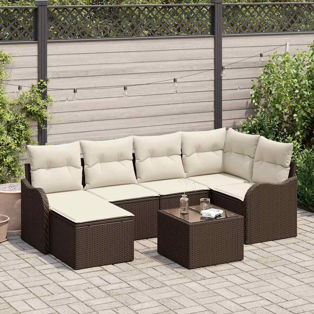 vidaXL Conjunto de sofá de jardín 7 uds. Marrón ratán sintético