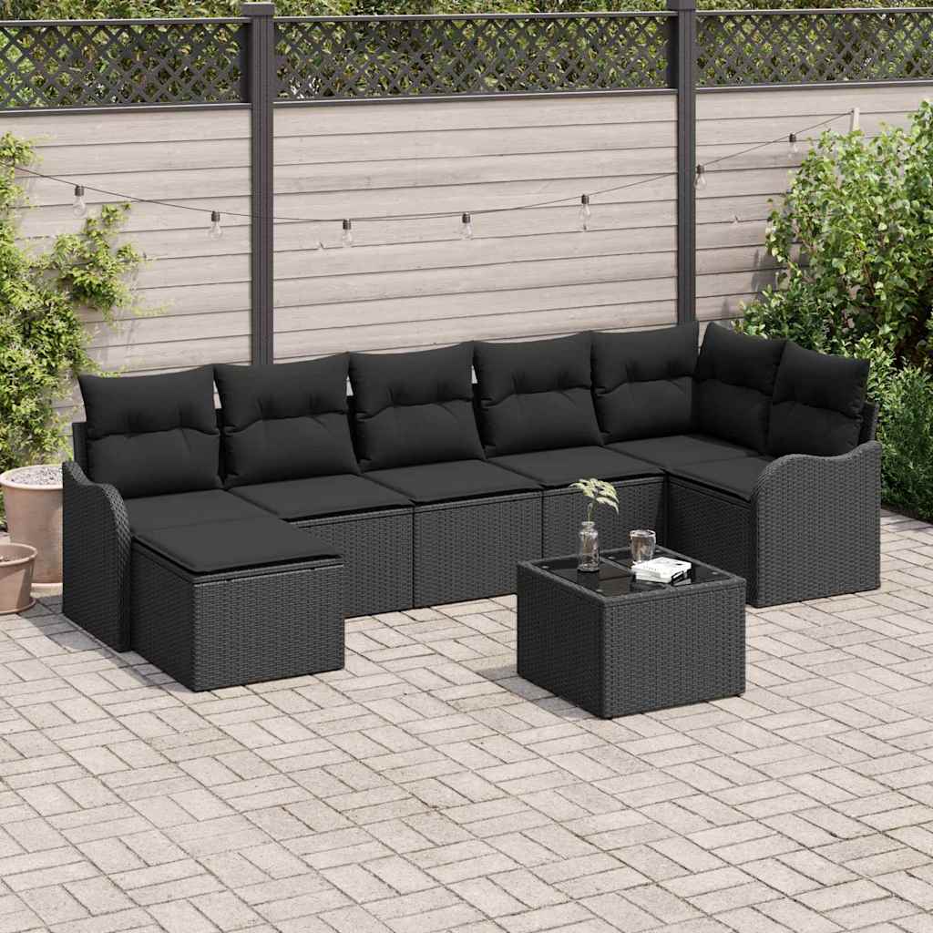 vidaXL Conjunto de sofá de jardín Negro ratán sintético