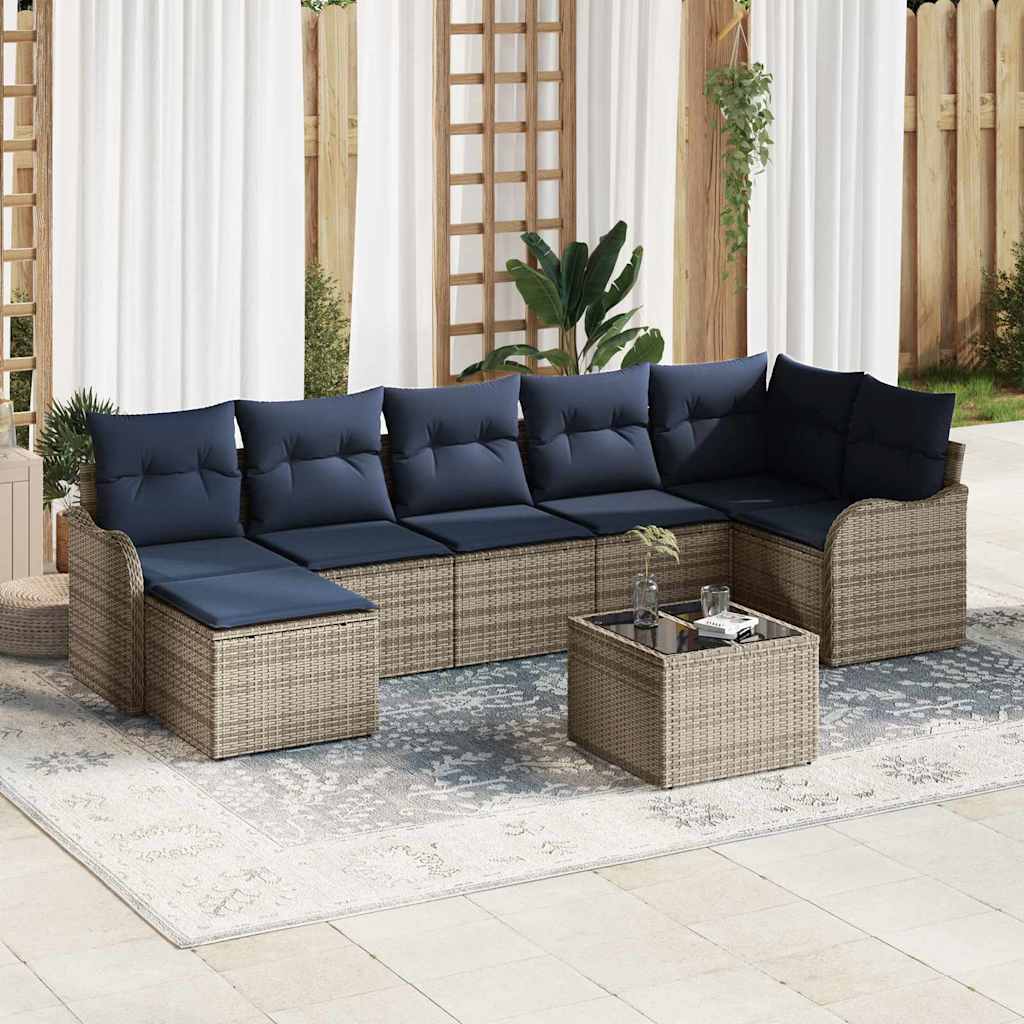 vidaXL Conjunto de sofá de jardín con cojín 8 pcs Gris Poliratán
