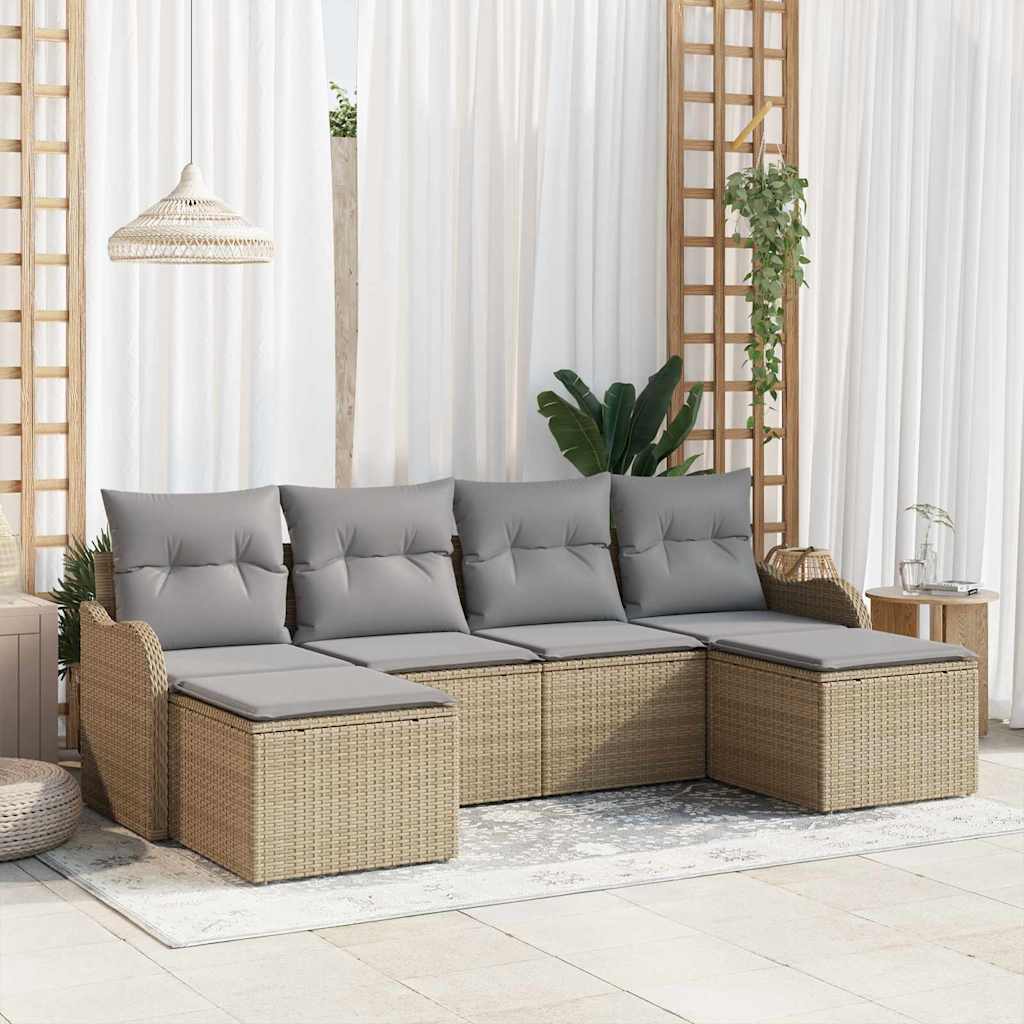vidaXL Conjunto de sofá de jardín 6 uds. Beige ratán sintético